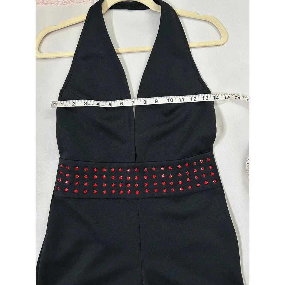 VNTG 90's/00's Fredericks of Hollywood Halter Jumpsuit Red Rhinestones Small